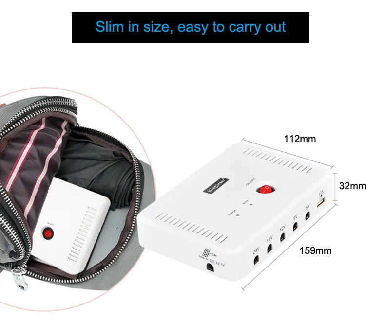 SK616 Mini Portable UPS 13200mAh — 5V 9V 12V 15V 24V DC + USB Output, Max 24W