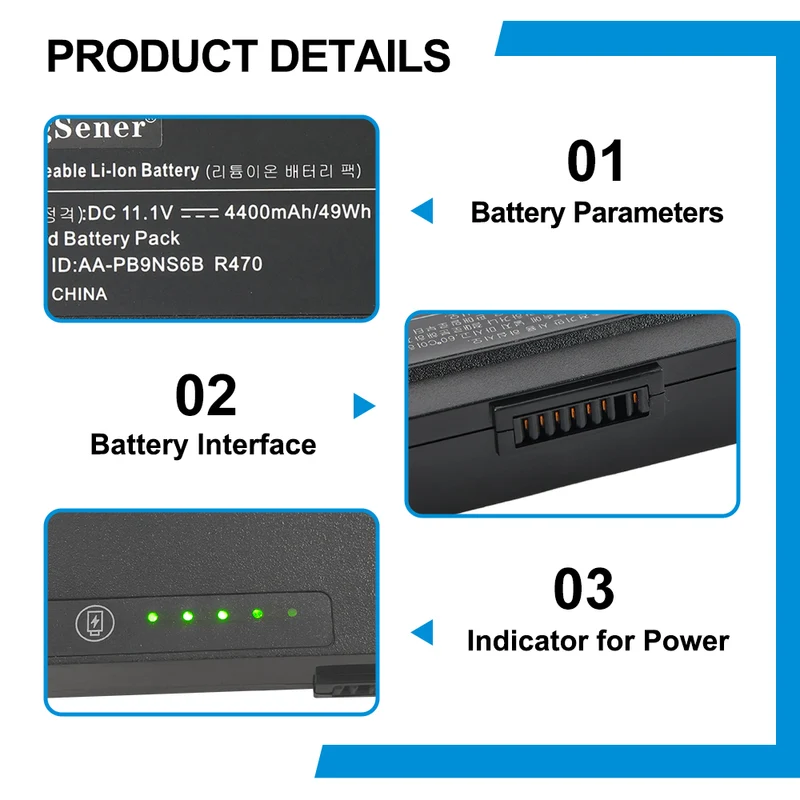 AA-PB9NC6B Battery for Samsung R530 R428 R429 R430 R467 R478 300E 355V — 11.1V 49Wh