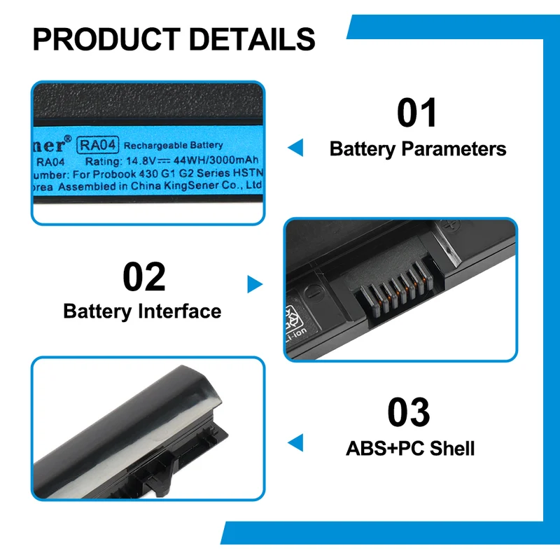 RA04 RA04XL Replacement Battery for HP ProBook 430 G1 G2 — 14.8V 44Wh