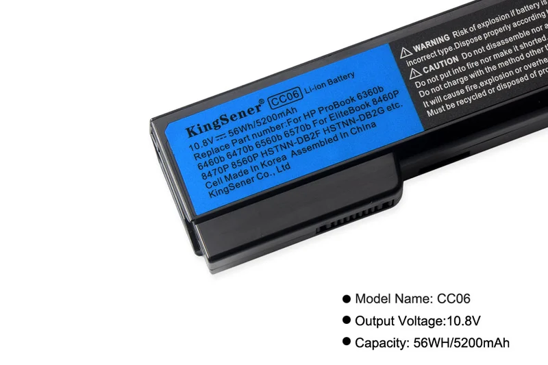 CC06 CC06XL Replacement Battery for HP EliteBook 8460p 8570p ProBook 6460b 6560b — 10.8V 56Wh