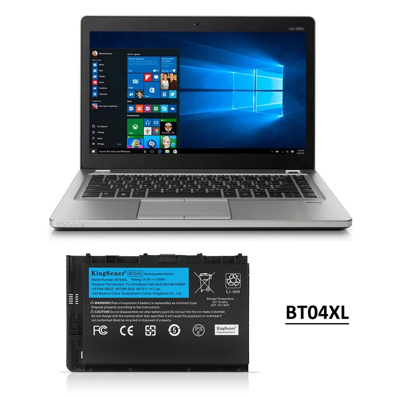 BT04XL Replacement Battery for HP EliteBook Folio 9470M 9480M — 14.8V 52Wh