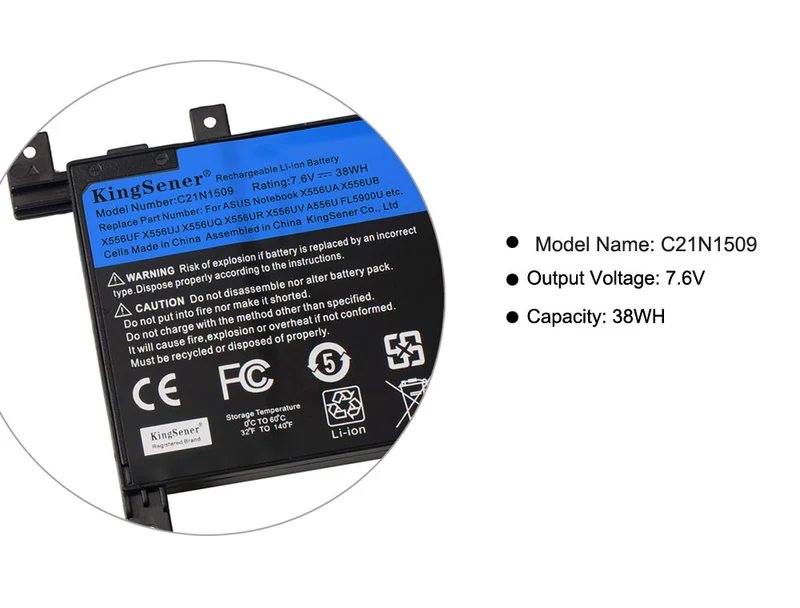 C21N1509 Replacement Battery for ASUS VivoBook X556UA X556UB X556UF X556UJ, 7.6V 38Wh