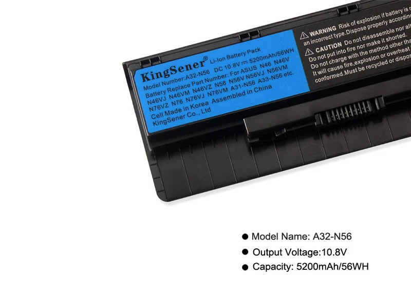 A32-N56 Replacement Battery for ASUS N46 N56 N76 Series, 56Wh/73Wh 10.8V
