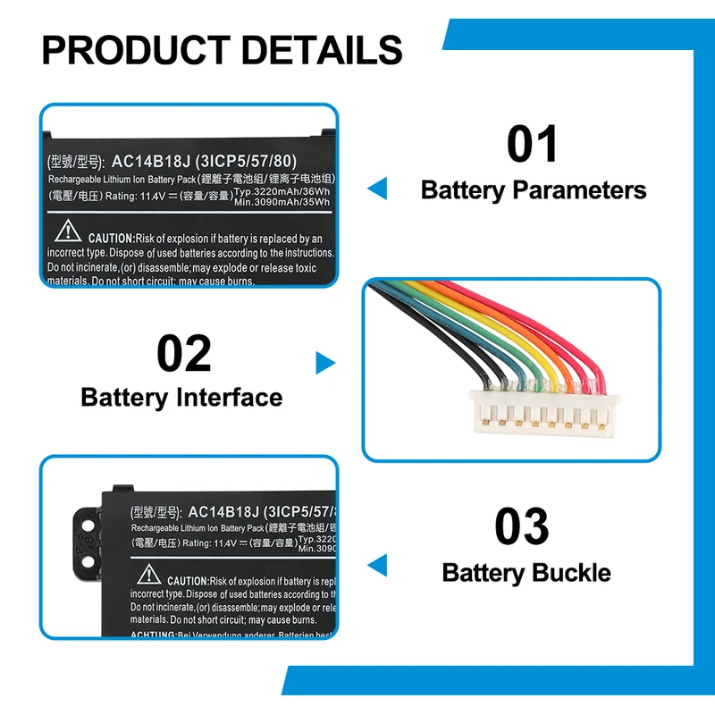 AC14B18J AC14B13J Battery for Acer Swift 3 SF314-51 and SF314-52 – 11.4V 36Wh