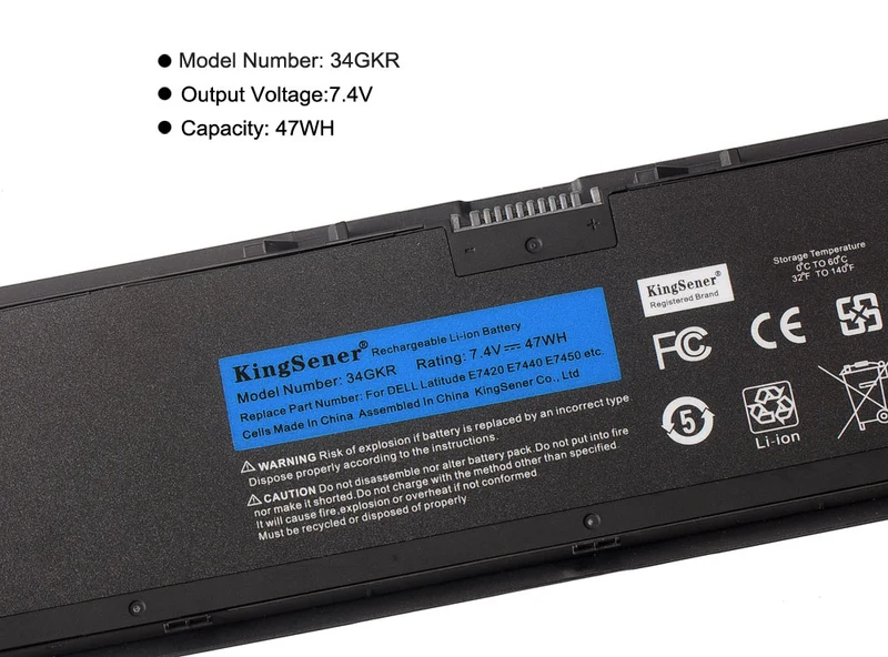 34GKR Battery for Dell Latitude E7420 E7440 E7450 — 7.4V 47Wh