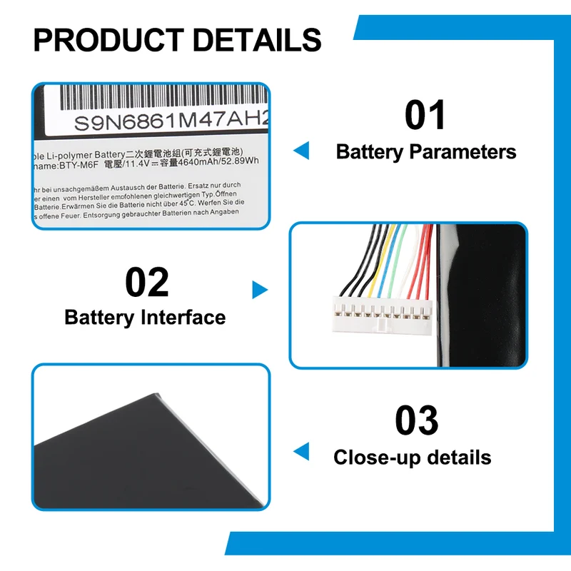 MSI BTY-M6F Battery Replacement for GS60 MS-16H2 MS-16H4 — 11.4V 52.89Wh
