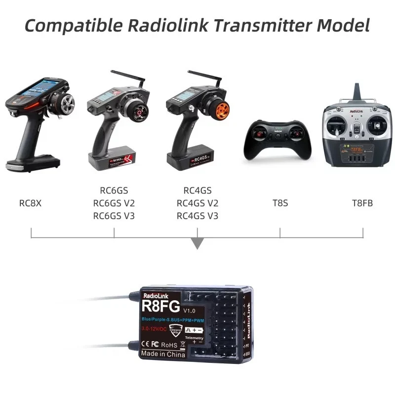 Radiolink Récepteur 8 voies V1.4 avec Télémétrie Intégrée RDL-0-R8FG