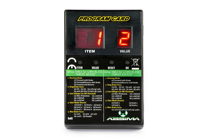 Absima Carte de Programmation Thrust BL Eco 1/10 et 1/8 2110041