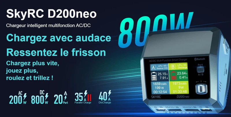 SkyRc Chargeur D200 Neo Duo 1-6S 200W AC/DC SK100196-01