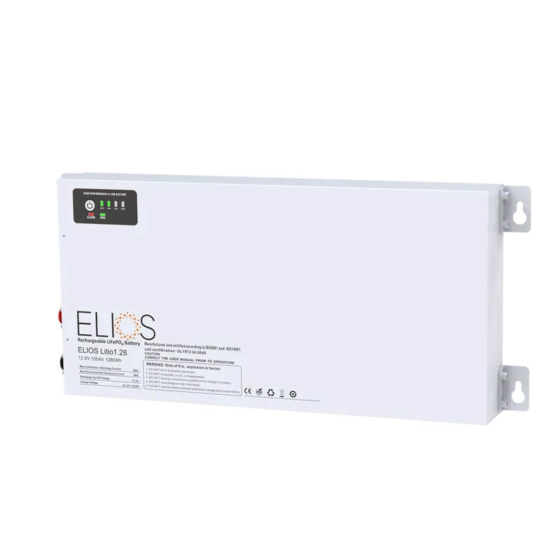 Elios Litio1.28H-BT | 12.8V 100Ah/ 1280Wh Heated Bluetooth LiFePO4 Battery | Super Slim 2.75’