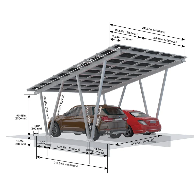 Elios Carport M15 | Aluminum Structure for 2 Vehicle | 15 Solar Panels (9 kW+)