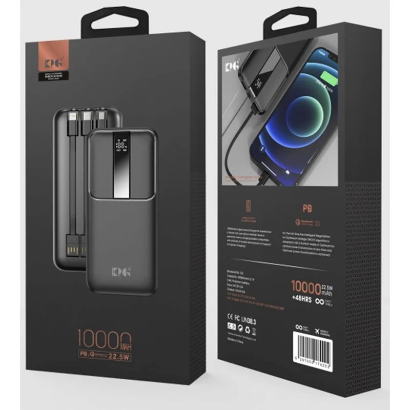 10k mAh 22.5W Power Bank w/ Built-in Cable (black)