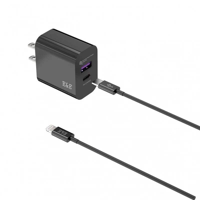 E&E PD+USB-C Power Adapter 18W 1.5M USB-C To C Cable Set (Black)