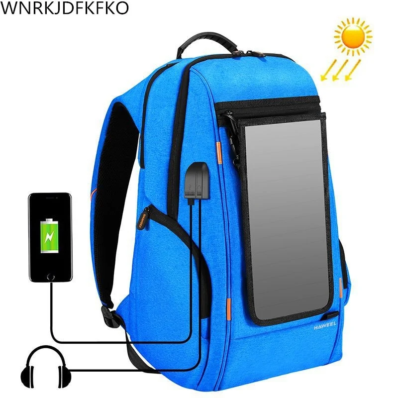 Men Solar Backpack Waterproof Large Capacity 17 inch USB interface Charging Laptop Backpack Outdoor Travel Business Backpack