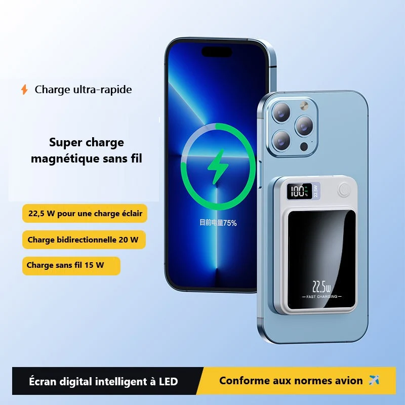 POWER BANK 10000 mAh AVEC ECRAN LED MAGSAFE - Blanc