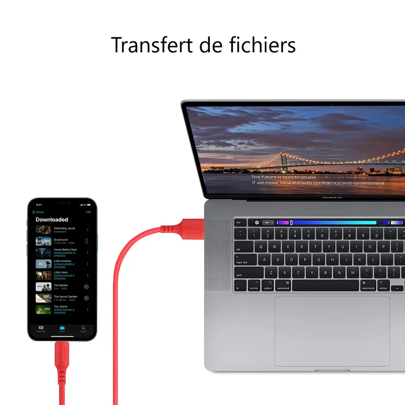 Chargeur USB vers Lightening / Iphone 1,50 Mètre - Rouge