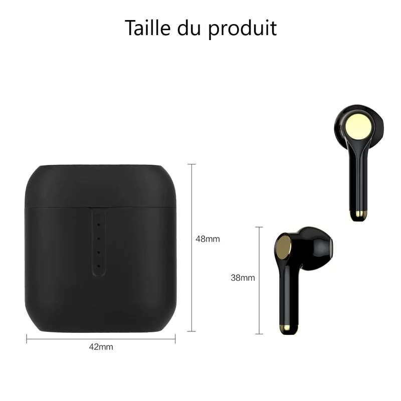 Ecouteurs Bluetooth sans Fil - Noir embouts dores