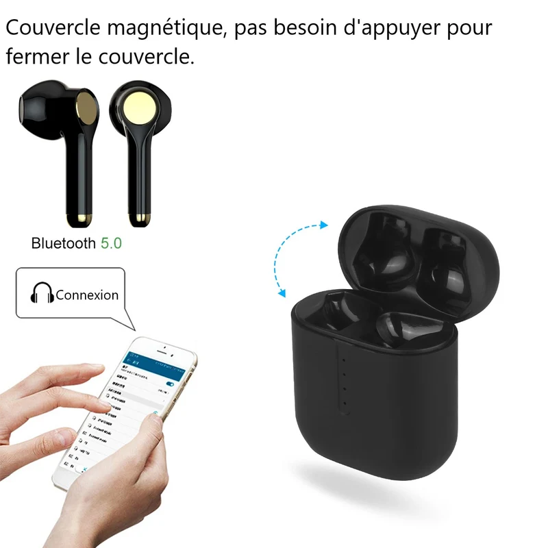 Ecouteurs Bluetooth sans Fil - Noir embouts dores