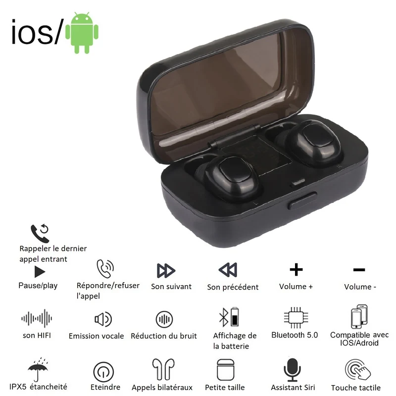 Ecouteurs Bluetooth avec Reduction de Bruit - Noir mini