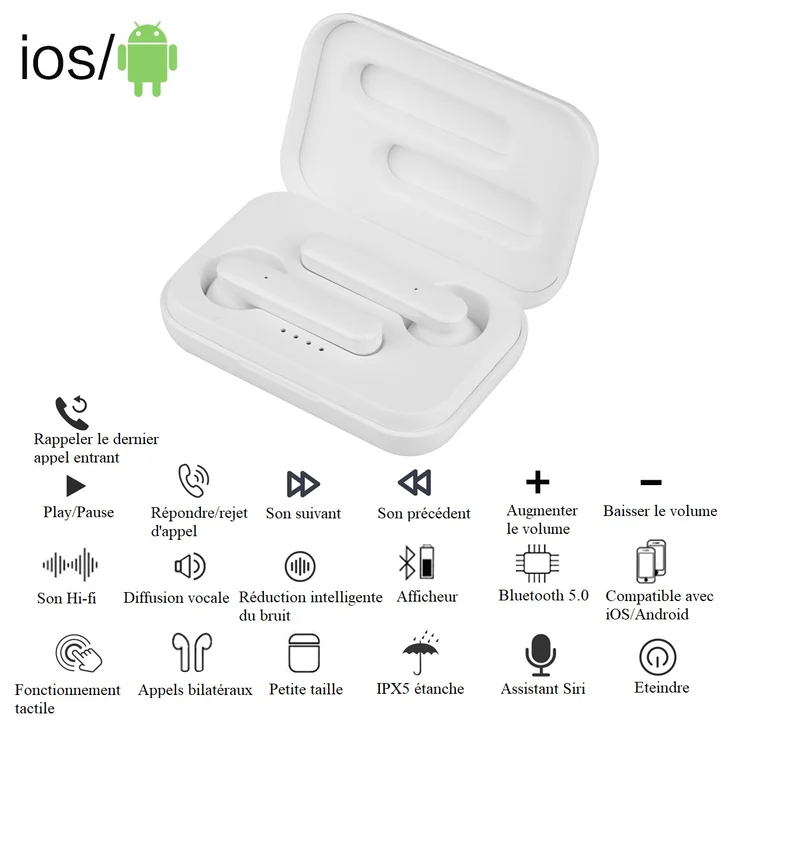 Earbuds Tactiles Bluetooth V5.0+edr