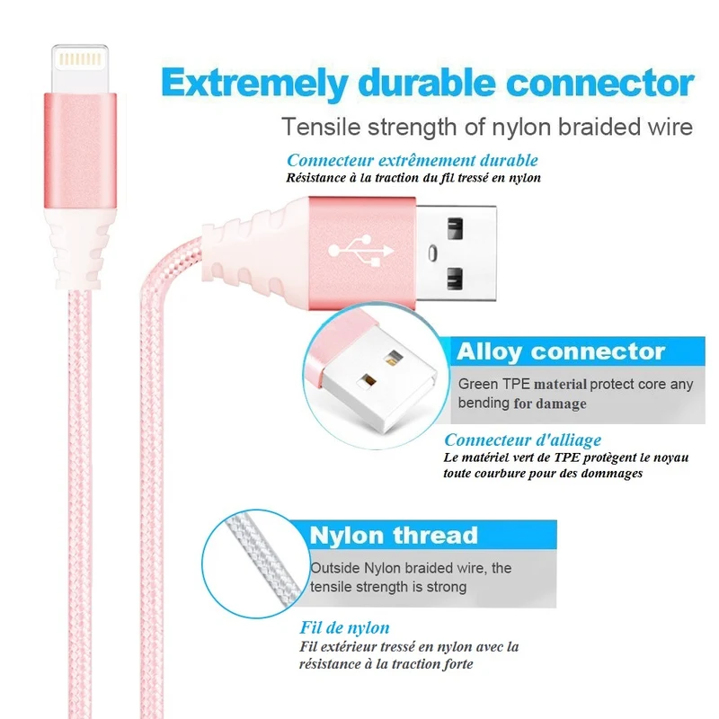 Câble USB vers Lightning 2 Mètres - Rose