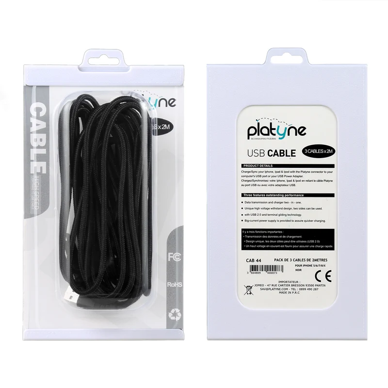 Pack de 3 Câbles USB vers Lightning 2 Mètres