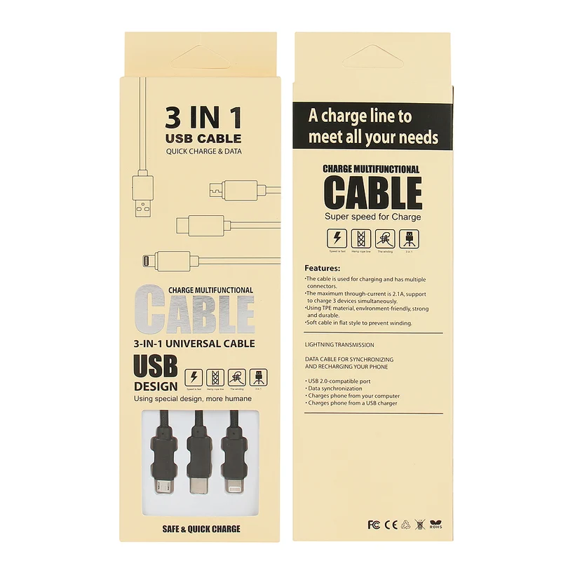 Câble 3 en 1 (lightenning/micro Usb/ Usb-C)