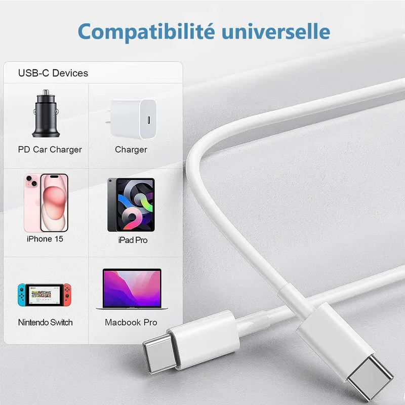 Câble USB C vers USB C 2 Mètres