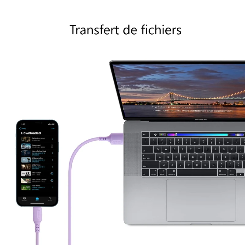 Chargeur USB vers Lightening / Iphone 1,50 Mètre - Violet