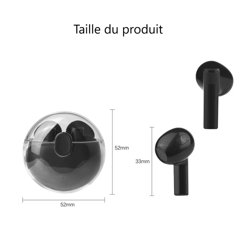 Ecouteurs Bluetooth avec Reduction de Bruit - Noir boitier transparent