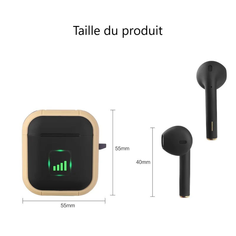 Ecouteurs Bluetooth sans Fil - Noir boitier coque beige